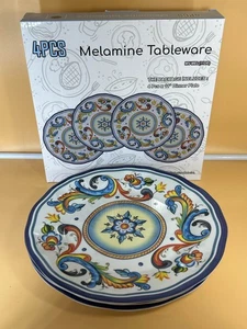 VIER 4 Stück Melamin 11" Essteller MV-MEL (11DP) Floral. Blume blau gelb.  - Bild 1 von 4