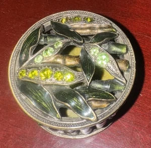 Small TIZO ? Metal TRINKET BOX with BAMBOO & LEAF Desing with Stones - Picture 1 of 6