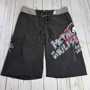 Vintage Y2K Metal Mulisha Motocross Swim Surf Boardshorts Mens 31 Skull Logo - Picture 1 of 12