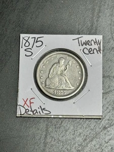 Bonita moneda de veinte centavos 1875 S detalles extra finos XF tipo 20c de Estados Unidos (Raw16910) - Imagen 1 de 2