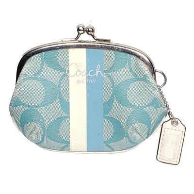 Monedero vintage Coach Signature Logo Kiss Lock azul blanco plata con etiqueta colgante Foto 1 de 4