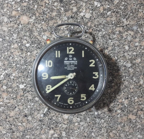 Rare Vintage Wehrle Three In One Mechanical Alarm Clock Made In Germany 1960 Cover