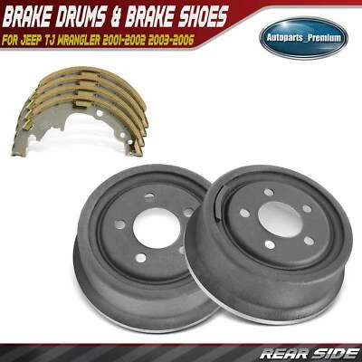 Rear Left and Right Brake Drums + Ceramic Brake Shoes for Jeep TJ Wrangler 01-06 - Image 1 of 4