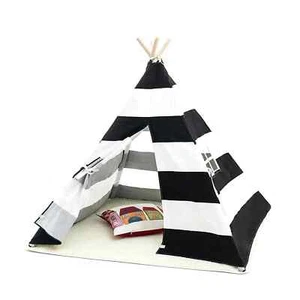TEEPEE SLEEPOVER TENT KIDS LARGE OUTDOOR/INDOOR PLAY TENTS CANVAS INDIAN WIGWAM - Picture 1 of 7