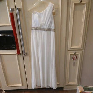 Cindy Vintage elfenbeinfarben Maxi OneShoulder Perlen Taille griechisches Kleid LRG Abschlussball formell neu ohne Etikett - Bild 1 von 7