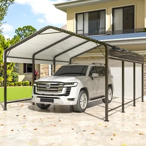 10x15 FT Metal Carport with Galvanized Frame, Outdoor Heavy Duty Shelter for Car - Picture 1 of 11