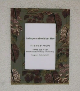 Designer Photo Frame Fabric Cloth Photo Frame Green with Leaves fits 4x6" Photo - Picture 1 of 6