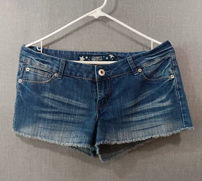 Pantalones Cortos Celebrity Rosa Y2K Azul Jean Corte Denim Elastizados Flecos Talla 9 Foto 1 de 4