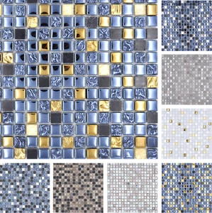 Glas Natursteinmosaik Mosaikfliesen Weiß Gold Wandverblender Schwarz Gold Edel - Bild 1 von 8