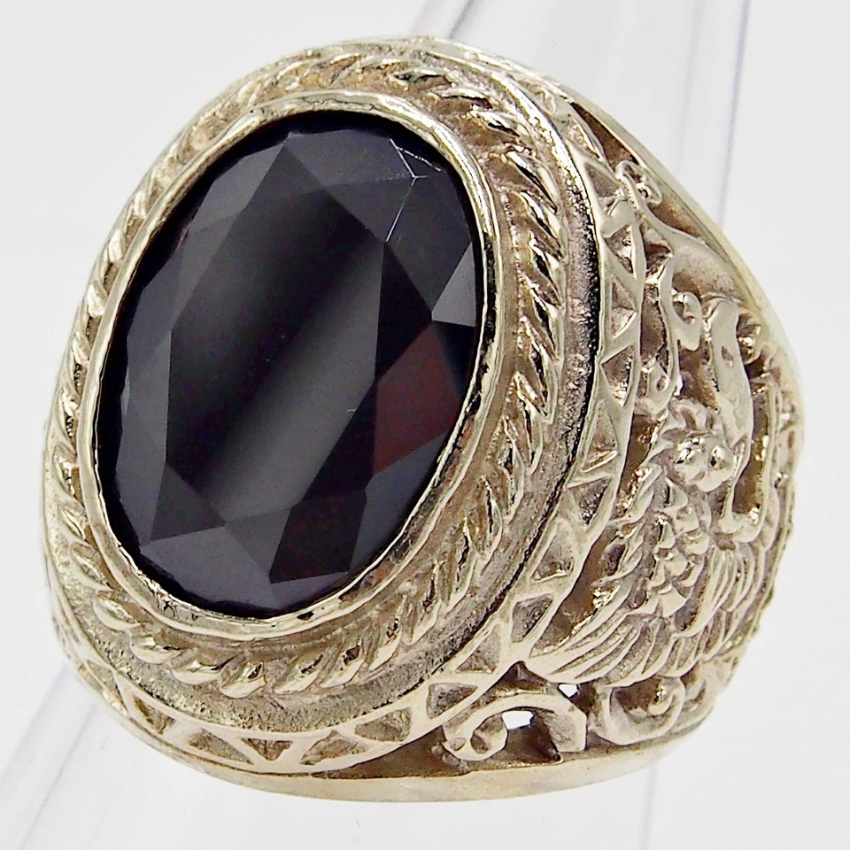 Anillo Hombre Ónix Negro Simulado Plata Bronce Tallado Garuda De Colección Look TALLA 10.75 Foto 1 de 1