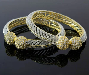 USA Indian Bollywood Gold Tone AD Made 2pc Bangle Bracelet Women Wedding Jewelry - Picture 1 of 8