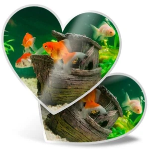 2 x Heart Stickers 15 cm - Pretty Goldfish Fish Sea Creature Ocean #8427 - Photo 1/8