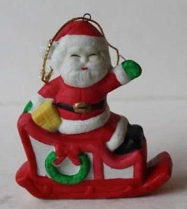 Weihnachtsmann Weihnachtsschmuck Made in Taiwan ROC Lazarus Preisschild Schlitten ANSEHEN - Bild 1 von 1