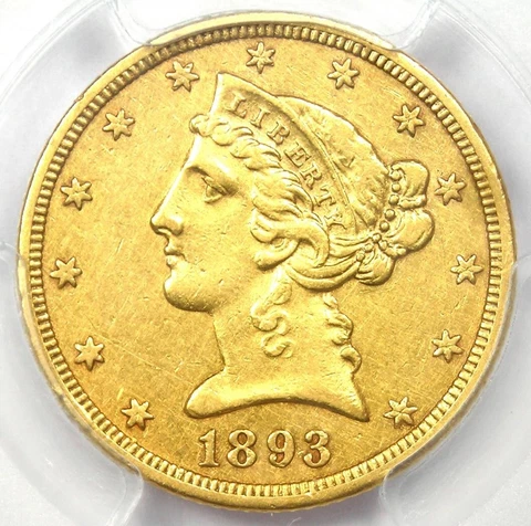 1893-CC Liberty Gold Half Eagle $5 Coin - PCGS AU Detail - Rare Carson Gold Coin Cover