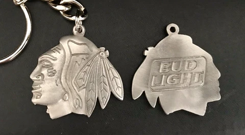 Pewter Chicago Blackhawks NHL Hockey Bud Light Indian Silver Metal Keychain S Cover