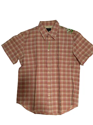 ENERGIE Mens Button Shirt Organe Beige Gingham Short Sleeve Graphics XL - Image 1 of 4