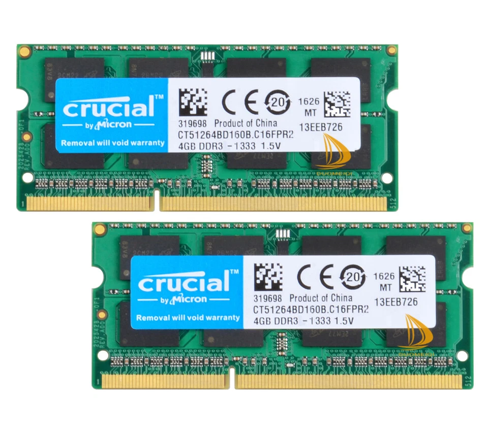 Crucial Kits 2x 4GB 2RX8 PC3-10600S DDR3 1333Mhz Laptop-Speicher RAM SODIMM #N2