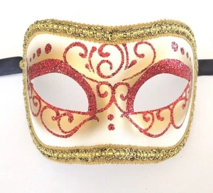 RED GOLD COLOMBINA VENETIAN MASQUERADE MASK MARDI GRAS PARTY COSTUME MASKS - Picture 1 of 2