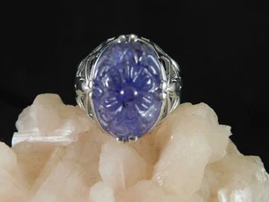 Enorme anillo de tanzanita floral ovalado tallado a mano de 12,42 quilates filigrana moderna SS - Imagen 1 de 8