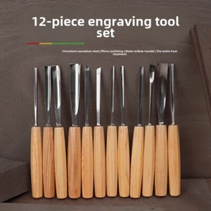New Craft Carving Chisel Wooden Handle Woodworking Tools 12 Piece Set Set - Picture 1 of 6