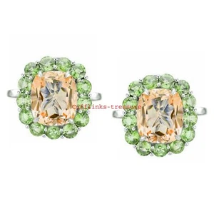 Natural Citrine & Peridot Gemstones with 925 Sterling Silver Men's Cufflinks #90 - Imagen 1 de 3
