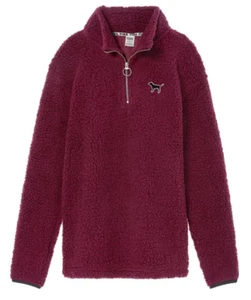 Victoria's Secret Sherpa Boyfriend Quarter Zip Jacket Sweater Deep Ruby size XS - Picture 1 of 1