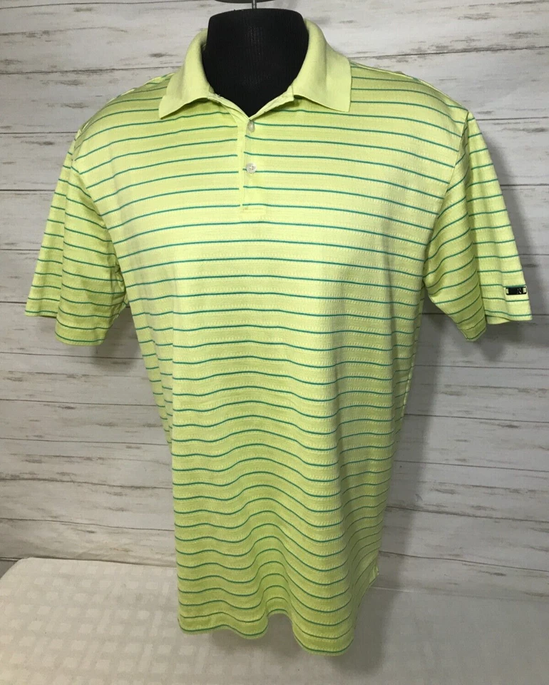 De colección. Polo de golf Nike FIT DRY Tiger Woods GRANDE para hombre verde amarillo azul a rayas Foto 1 de 4
