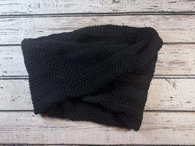 Cachecol Tory Burch preto quente 100% lã infinito malha logotipo inverno - Imagem 1 de 4