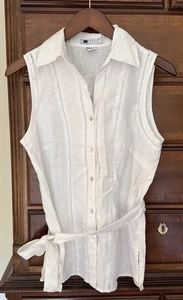 Blusa Carole Little S 100 % lino abotonada sin mangas escalera costura NUEVA NUEVA CON ETIQUETAS - Imagen 1 de 7