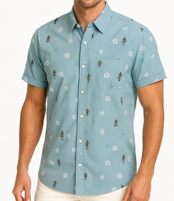 Camisa Haggar Para Hombre XL Manga Corta Abotonada Azul Hula Niña Estampado Floral Foto 1 de 4