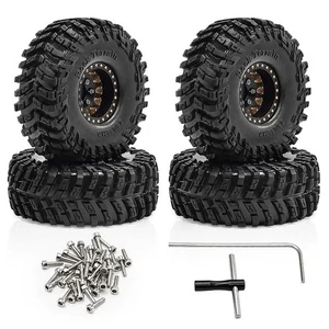 1.0" Brass Beadlock Wheel Rims Tire Set for 1/18 1/24 RC Crawler Car Axial SCX24 - Picture 1 of 10