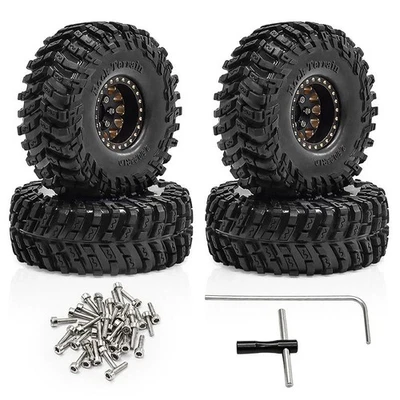 1.0" Brass Beadlock Wheel Rims Tire Set for 1/18 1/24 RC Crawler Car Axial SCX24 - Image 1 of 4