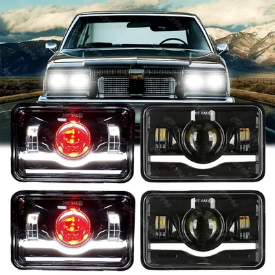 4pcs 4x6" Led Headlights Hi/Lo Beam Fit 1980-1988 Oldsmobile Cutlass Ciera H4 - Image 1 of 4