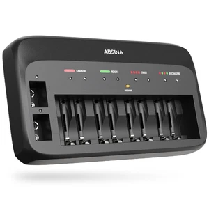 ABSINA X10 Akku Ladegerät für AA, AAA & 9V - ABSINA Akku AA Batterie Ladegerät - Bild 1 von 6