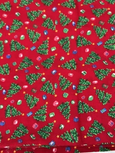 Holiday Christmas Red Green Tree 100% Cotton Fabric 5+yds x 44" - Picture 1 of 4