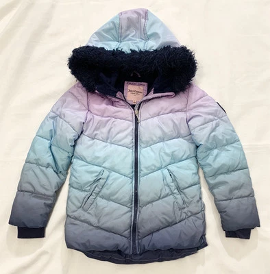 Juicy Couture Jacket Girls Small 7-8 Puffer Faux Fur Hood Purple Blue Lined EUC - Image 1 of 4