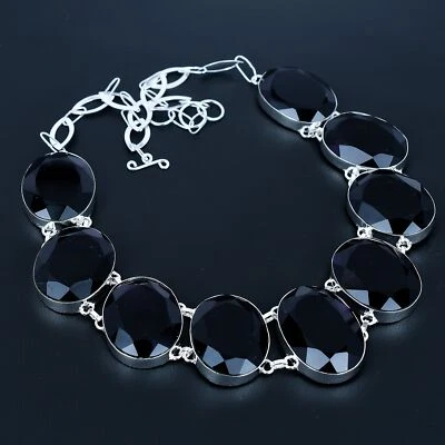 African Amethyst Oval Gemstone Handmade 925 Sterling Silver Necklace 18" VJ 1033 - Image 1 of 4