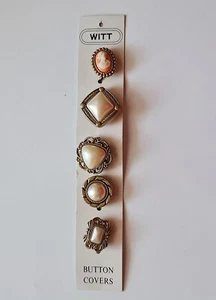 AUTHENTIC WITT PLASTIC GOLD TONE FAUX PEARL ART NUOVO STYLE BUTTON COVERS - Picture 1 of 5