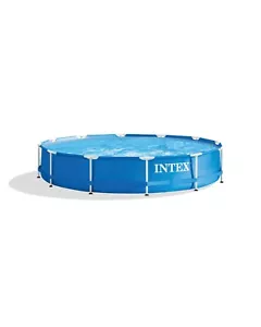 Intex Metal Frame 12 x 30 in Round Above Ground Outdoor Backyard Swimming Pool - Picture 1 of 24