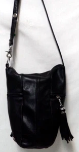 Tignanello soft Leather Vintage black bucket shoulder bag purse Tassel zip top - Picture 1 of 17