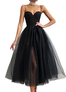 CBR Coquette Black Spaguetti Straps Built In Bra.Tulle Dress Size Large - Picture 1 of 11
