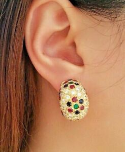 5 Ct Round Sapphire Ruby Emerald Cubic Zirconia Yellow Gold Plated Hoop Earring