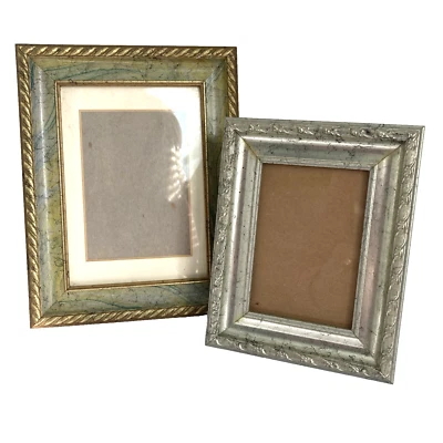 Vintage Ornate Wood Free Standing Photo Frames Lot Of 2 Gold Silver 9x7 & 7x5.5 - Image 1 of 4