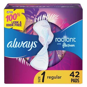 Radiant Feminine Pads with Wings, Size 1, Regular Absorbency, Scented, 42 CT - Picture 1 of 5