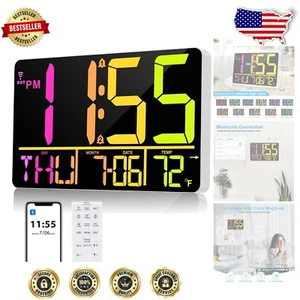Stylish 13" Digital Wall Clock with Adjustable Brightness, RGB Colors & Remote - Picture 1 of 11