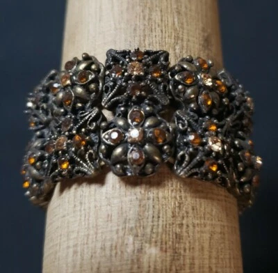 Pulsera brazalete latón floral multicolor diamantes de imitación  Foto 1 de 4