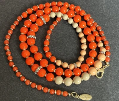 Ann Taylor Long Orange Peach Necklace Beaded 36” H14 - Image 1 of 4