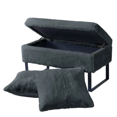Rectangle Faux Fur Storage Ottoman Bench Plush Foot Rest Stool w/ 2Pillow Covers - Image 1 of 4