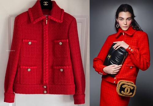 GIACCA DA PASSERELLA CHANEL 19K TWEED LANA ROSSA 34