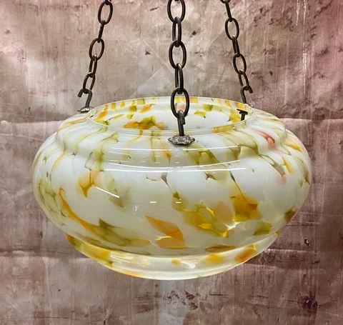 Vintage Art Deco Spatter Glass Ceiling Shade, Fly Catcher, 1930s Lighting Cover